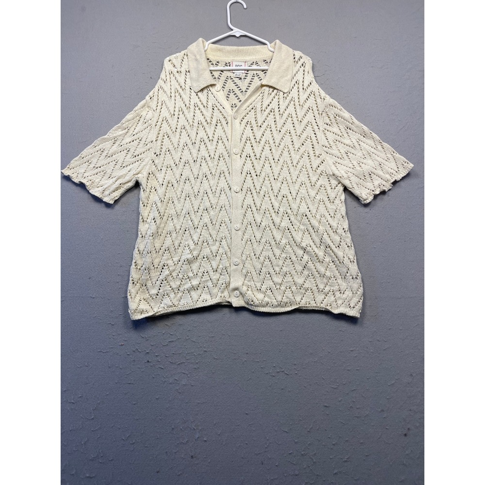 BDG Button Up Shirt Pointelle Knit Chevron Cream XXL Mens